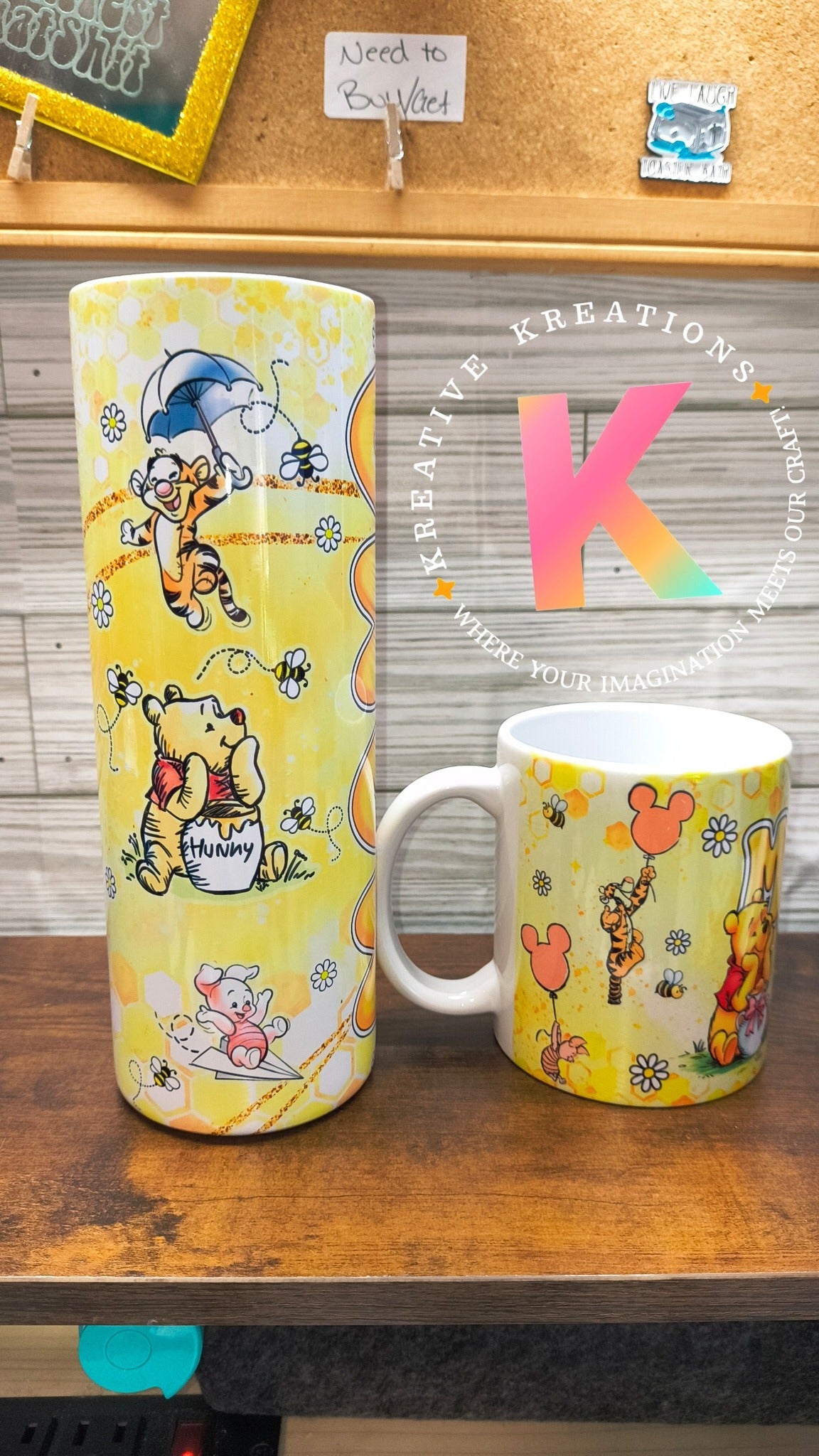 Pooh Bear Matching tumbler and coffee mug