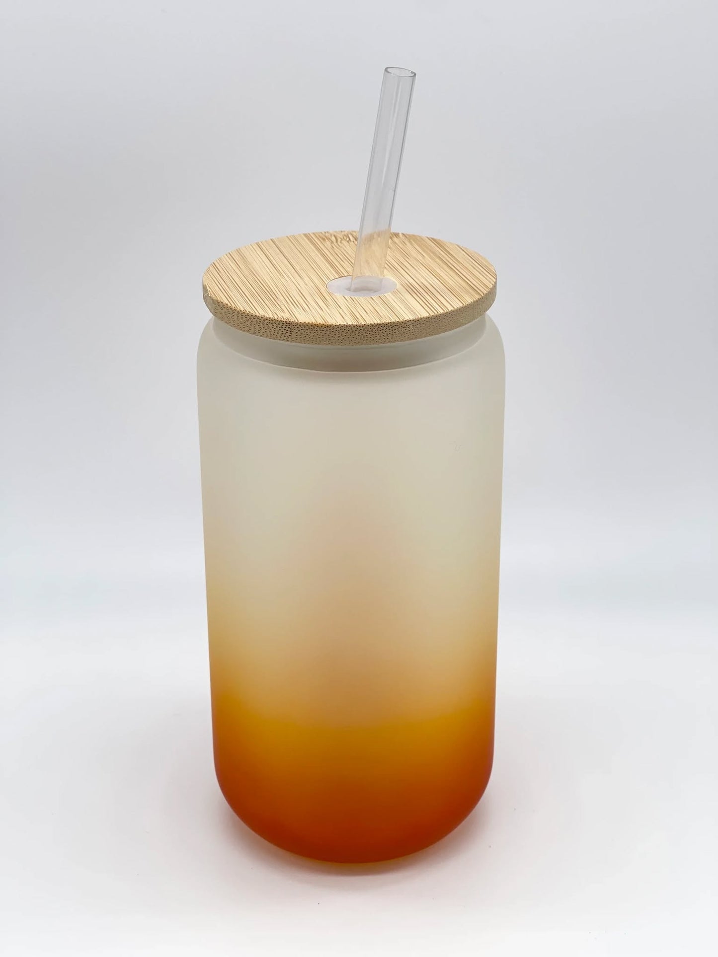 Ombre Colored 16 Oz Frosted Glass Cans w/ Bamboo Lid